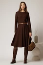 Rochie DY Fashion din tricot maro cu curea subtire și fusta clos, 3, dyfashion.ro