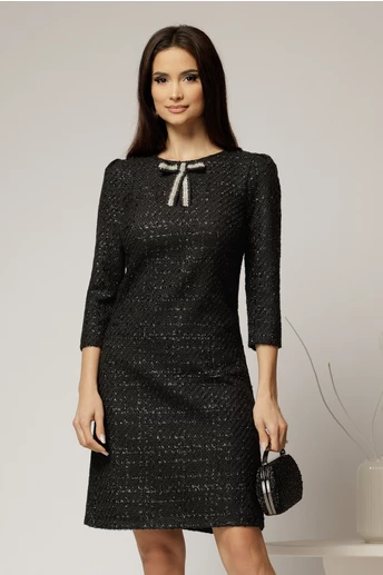 Rochie DY Fashion din tweed neagra si croiul drept cambrat