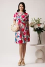 Rochie DY Fashion din viscoza alba cu imprimeu floral fucsia si cordon in talie, 3, dyfashion.ro