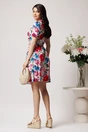 Rochie DY Fashion din viscoza alba cu imprimeu floral fucsia si cordon in talie, 2, dyfashion.ro