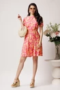 Rochie DY Fashion din viscoza roz cu imprimeu galben si cordon in talie, 3, dyfashion.ro