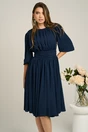 Rochie DY Fashion din voal bleumarin clos cu pliuri