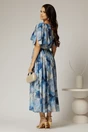 Rochie DY Fashion din voal creponat cu imprimeuri albastre si funde ample pe umeri, 2, dyfashion.ro