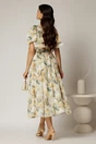 Rochie DY Fashion din voal creponat cu imprimeuri galbene si funde ample pe umeri, 2, dyfashion.ro