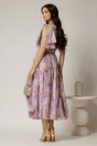 Rochie DY Fashion din voal creponat cu imprimeuri lila si funde ample pe umeri, 2, dyfashion.ro