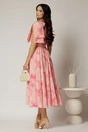Rochie DY Fashion din voal creponat cu imprimeuri roz si funde ample pe umeri, 2, dyfashion.ro