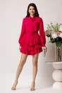 Rochie DY Fashion din voal fucsia scurta cu volane la baza, 3, dyfashion.ro