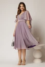 Rochie DY Fashion din voal lila in V capa si accesoriu in talie, 3, dyfashion.ro