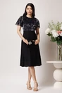 Rochie DY Fashion din voal neagra cu insertii din catifea argintie la bust, 3, dyfashion.ro