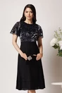 Rochie DY Fashion din voal neagra cu insertii din catifea argintie la bust, 1, dyfashion.ro