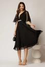Rochie DY Fashion din voal negru in V capa si accesoriu in talie, 3, dyfashion.ro