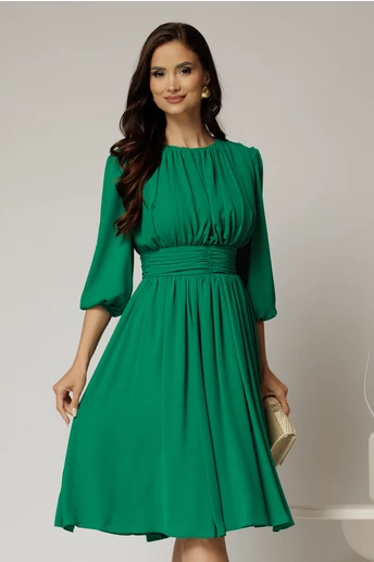 Rochie DY Fashion din voal verde clos cu pliuri