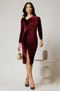 Rochie DY Fashion eleganta din catifea bordo cu fronseu, 3, dyfashion.ro