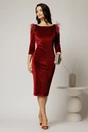 Rochie DY Fashion eleganta din catifea burgundy cu pene la umeri, 3, dyfashion.ro