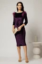 Rochie DY Fashion eleganta din catifea mov cu pene la umeri, 3, dyfashion.ro