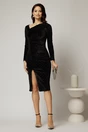 Rochie DY Fashion eleganta din catifea neagra cu strasuri si fronseu, 3, dyfashion.ro
