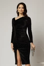 Rochie DY Fashion eleganta din catifea neagra cu strasuri si fronseu, 1, dyfashion.ro