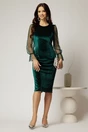 Rochie DY Fashion eleganta din catifea verde cu maneci din tull cu buline, 3, dyfashion.ro