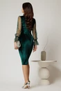 Rochie DY Fashion eleganta din catifea verde cu maneci din tull cu buline, 2, dyfashion.ro