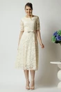 Rochie DY Fashion eleganta din dantela ivory cu maneci scurte