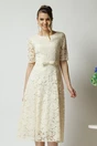 Rochie DY Fashion eleganta din dantela ivory cu maneci scurte