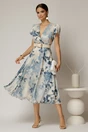 Rochie DY Fashion eleganta din voal satinat cu imprimeuri albastre, 3, dyfashion.ro