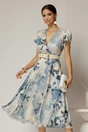 Rochie DY Fashion eleganta din voal satinat cu imprimeuri albastre, 1, dyfashion.ro