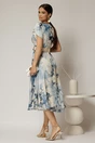 Rochie DY Fashion eleganta din voal satinat cu imprimeuri albastre, 2, dyfashion.ro