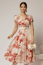 Rochie DY Fashion eleganta din voal satinat cu imprimeuri caramizii, 1, dyfashion.ro