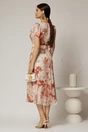 Rochie DY Fashion eleganta din voal satinat cu imprimeuri caramizii, 2, dyfashion.ro