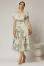 Rochie DY Fashion eleganta din voal satinat cu imprimeuri kaki, 3, dyfashion.ro