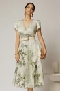 Rochie DY Fashion eleganta din voal satinat cu imprimeuri kaki, 1, dyfashion.ro