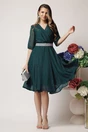 Rochie DY Fashion eleganta din voal verde inchis cu fir stralucitor si cordon, 3, dyfashion.ro