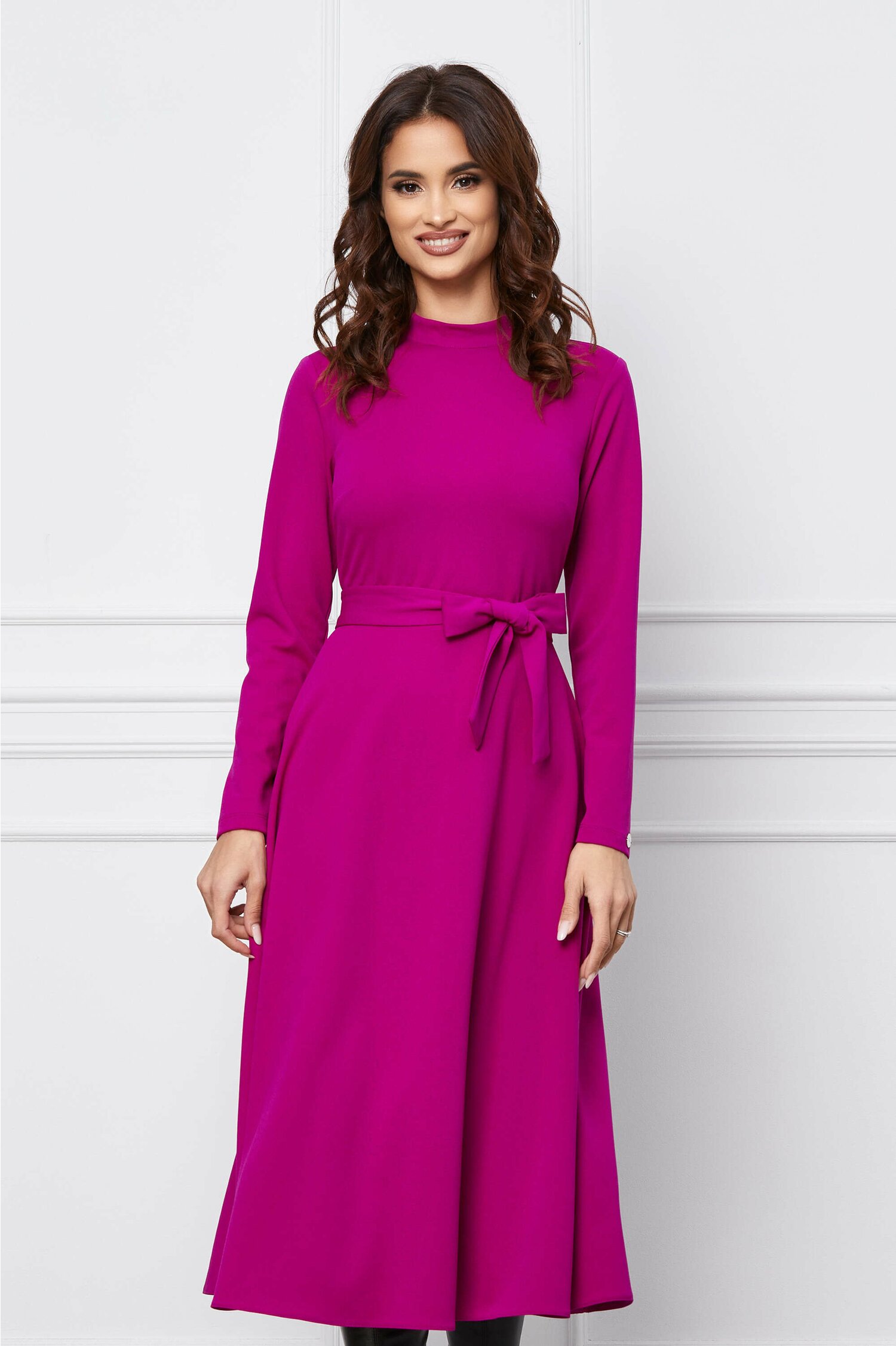 Rochie Dy Fashion fucsia clos cu cordon in talie