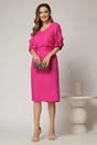 Rochie DY Fashion fucsia cu adaos de viscoza cu croi drept si maneci bufante, 3, dyfashion.ro