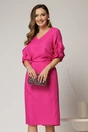 Rochie DY Fashion fucsia cu adaos de viscoza cu croi drept si maneci bufante, 1, dyfashion.ro