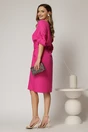 Rochie DY Fashion fucsia cu adaos de viscoza cu croi drept si maneci bufante, 2, dyfashion.ro