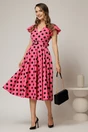 Rochie DY Fashion fucsia cu buline si curea in talie, 3, dyfashion.ro