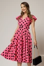 Rochie DY Fashion fucsia cu buline si curea in talie, 1, dyfashion.ro