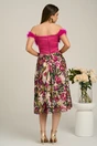 Rochie DY Fashion fucsia cu imprimeu pe fusta si pene la bust
