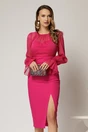 Rochie DY Fashion magenta cu maneci lungi din voal cu croi mulat, 1, dyfashion.ro