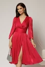 Rochie DY Fashion fucsia de ocazie din voal peliculizat cu maneci crapate, 1, dyfashion.ro