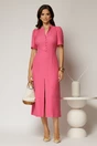 Rochie DY Fashion fucsia de zi de vara cu maneci scurte si nasturi la bust, 3, dyfashion.ro