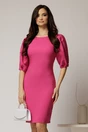 Rochie DY Fashion fucsia midi cu decupaj la spate si inchidere cu nasturi perla, 2, dyfashion.ro