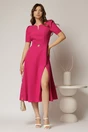 Rochie DY Fashion fucsia midi cu detaliu talie si decupaj la decolteu, 3, dyfashion.ro