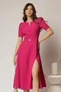 Rochie DY Fashion fucsia midi cu detaliu talie si decupaj la decolteu, 1, dyfashion.ro