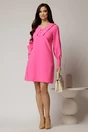 Rochie DY Fashion fucsia scurta cu croi cambrat si guler in colturi, 3, dyfashion.ro