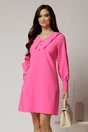 Rochie DY Fashion fucsia scurta cu croi cambrat si guler in colturi, 1, dyfashion.ro