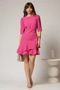 Rochie DY Fashion fucsia scurta cu volanase pe fusta si cordon detasabil, 3, dyfashion.ro