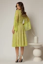Rochie DY Fashion galben lime din dantela cu maneci lungi crapate si decolteu in V, 2, dyfashion.ro